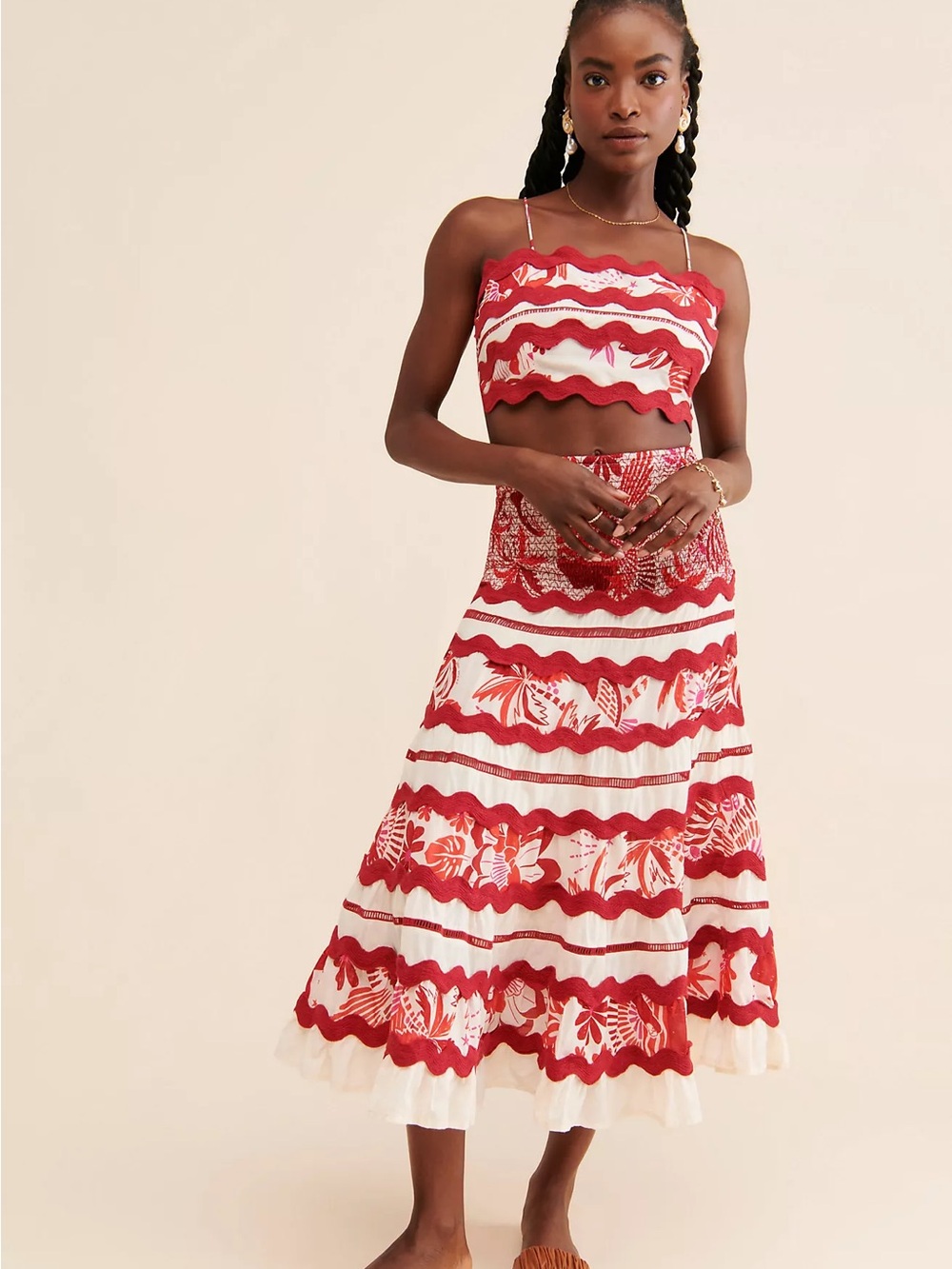 Farm Rio Tiles Printed Crop Top and Midi Skirt